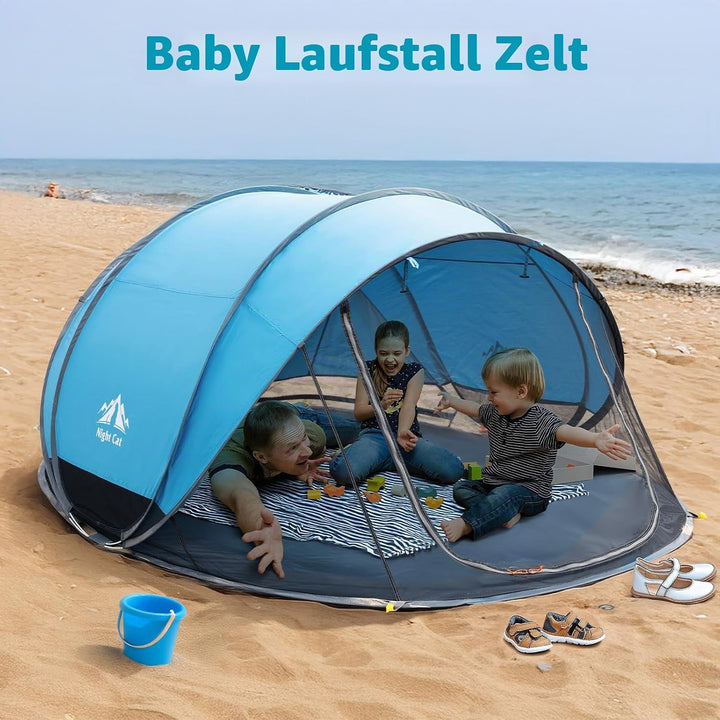 NIght Cat Pop Up Strand Zelt: 3 4 Personen Camping Strandmuschel mit Moskitonetz uv Schutz 50+ Sonne