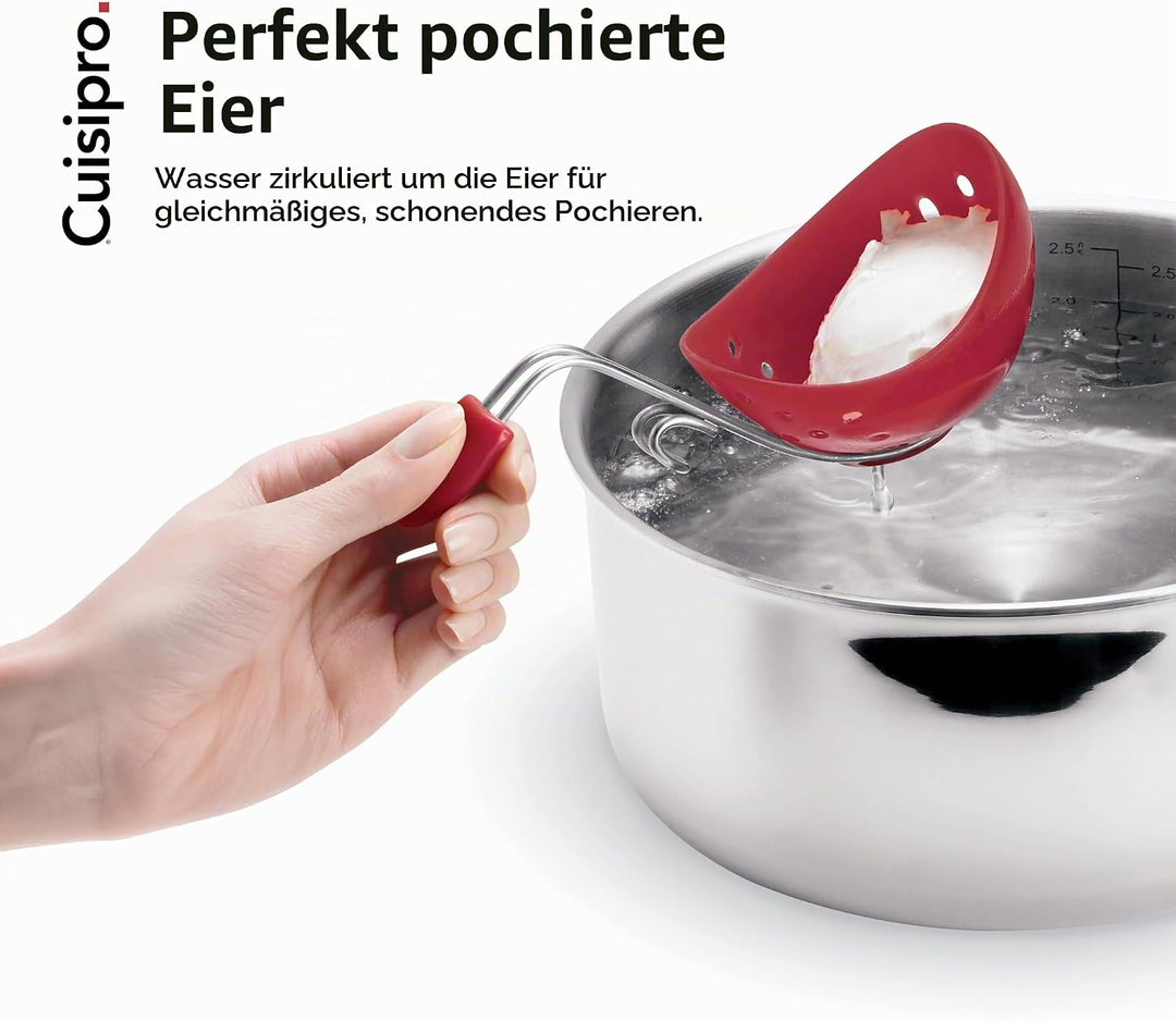 CUISIPRO Silikon Eierpochierer 2er-Set | Rot | Für perfekt geformte, sanft gegarte Eier | Eier Pochi