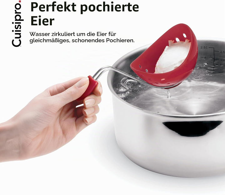 CUISIPRO Silikon Eierpochierer 2er-Set | Rot | Für perfekt geformte, sanft gegarte Eier | Eier Pochi