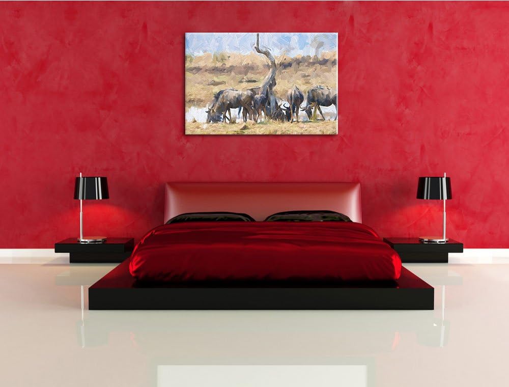 Kaffernbüffelherde in Savanne Deluxe Format: 100x70 cm auf Leinwand, XXL riesige Bilder fertig gerah