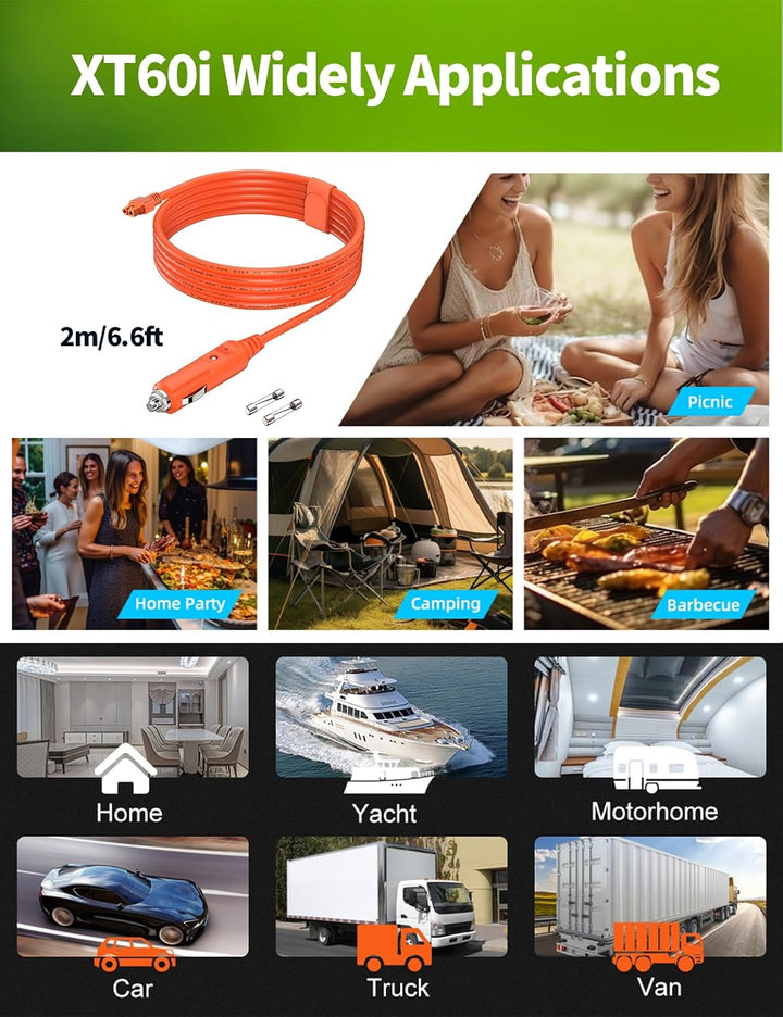 XT60i auf Zigarettenanzünder Kabel, 14AWG 12V/24V Ladekabel für Powerstation & Solargenerator – Komp