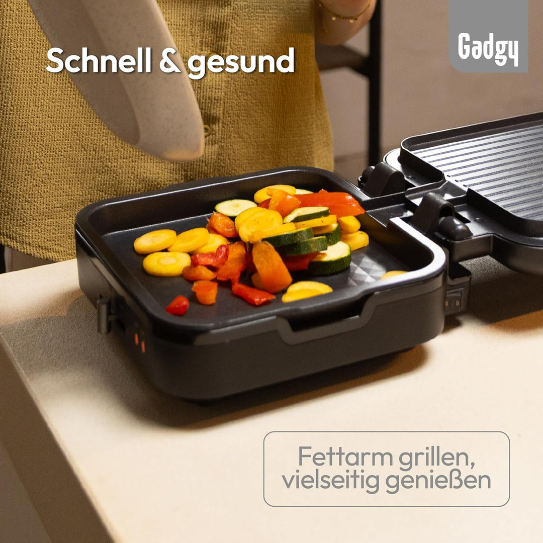 Gadgy Kontaktgrill – Elektrische Tischgrill mit abnehmbarem Grillboden – Einstellbare Temperatur – E