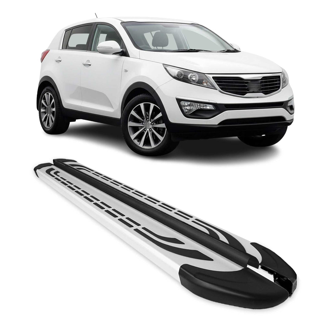 OMAC Trittbretter Seitenschweller Seitenbretter kompatibel mit Kia Sportage 3 2010-2015 Alu Grau FAB