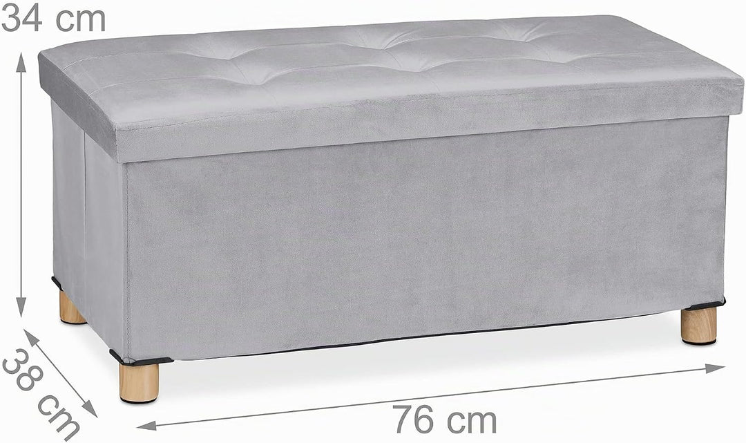 Relaxdays Sitzbank mit Stauraum, Polster, Samtbezug, Holzfüsse, bis 120 kg, faltbar, Sitztruhe HBT: