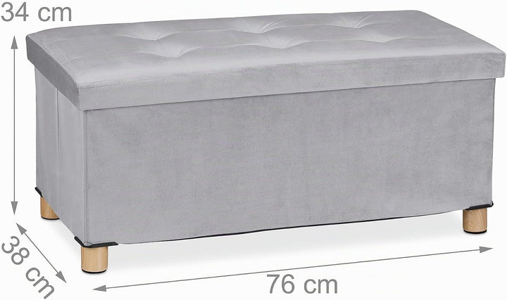Relaxdays Sitzbank mit Stauraum, Polster, Samtbezug, Holzfüsse, bis 120 kg, faltbar, Sitztruhe HBT: