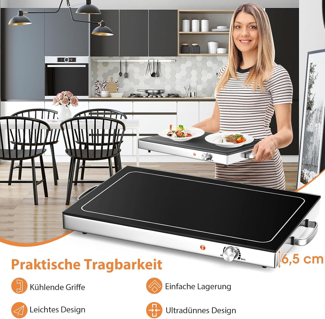 GOPLUS Warmhalteplatte elektrisch, Speisenwärmer mit einstellbarer Temperatur, Buffetwärmer mit Glas