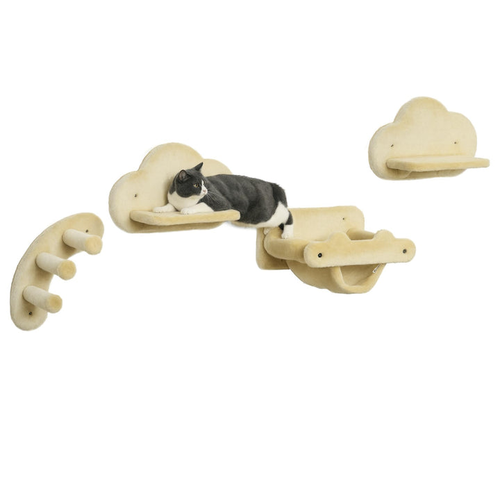 PawHut Kletterwand Katzen, 4-teilig Katzenkletterwand Set, Katzen Wandelemente mit Kaztentreppe, Hän