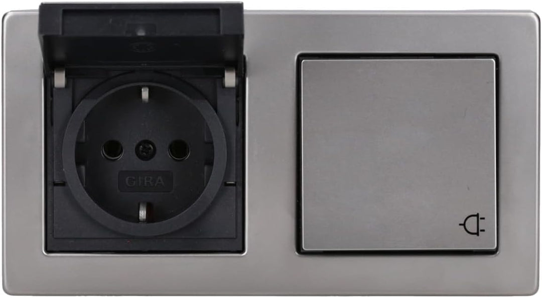 Gira Edelstahl Komplett-Set Klappdose – 2 x KlappSteckdose 0454600 inkl. 2fach Rahmen und Dichtungss