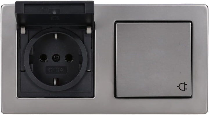 Gira Edelstahl Komplett-Set Klappdose – 2 x KlappSteckdose 0454600 inkl. 2fach Rahmen und Dichtungss