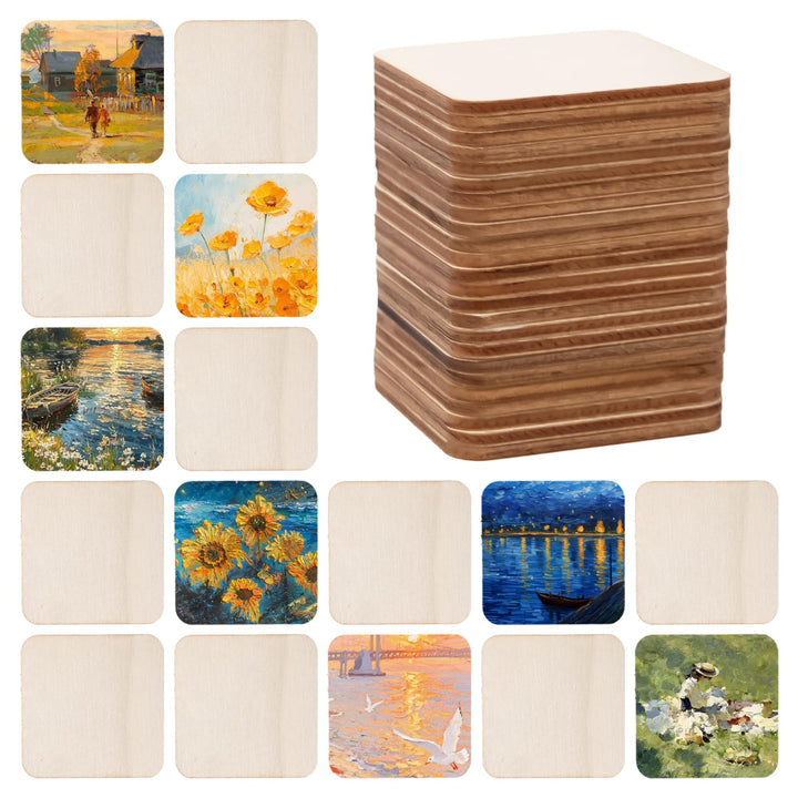 100 Stück Quadratische Holzscheiben 8x8 Holzplättchen zum Basteln 2,5mm Dicke Holzscheiben Quadratis