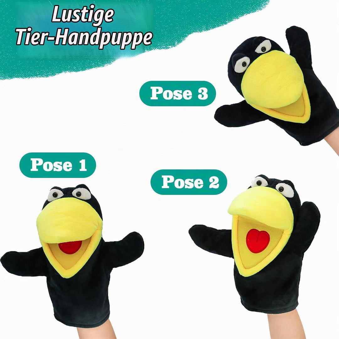 lilizzhoumax Krähe Handpuppe Kuscheltier Tier Rabe Kawaii Niedliches Rollenspiel interaktives Früher