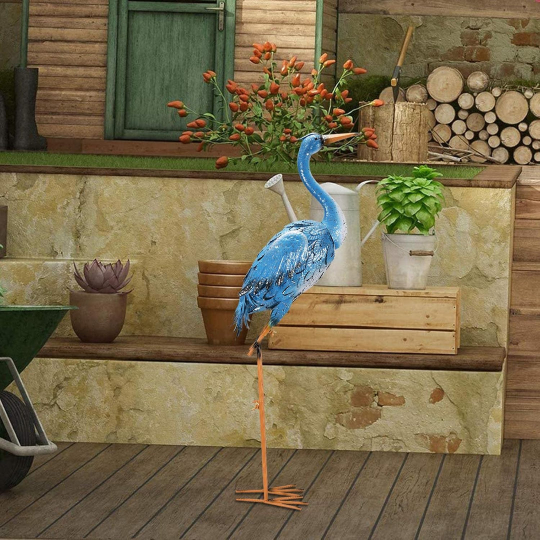 Yeomoo Metall Vogel Kranich Reiher Skulptur Gartendeko für Draussen: Blau Stehend Vogel Deko Wohnzim