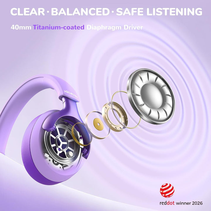 iClever Q950 Noise Cancelling Kopfhörer Kinder, Zertifizierter Gehörschutz | SafeSound Tech 3.1, TÜV