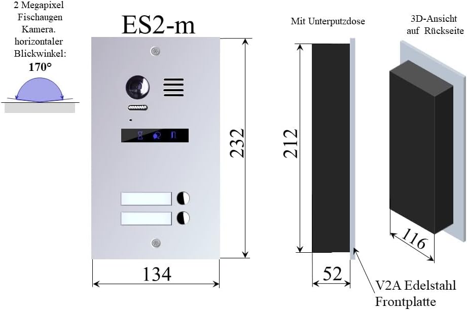 Video Türsprechanlage für 2-Familienhaus, mit Bester 2-Draht-Technologie, 2-Megapixel Fischaugenkame