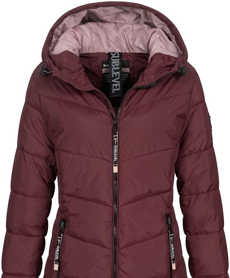 Sublevel Damen Jacke Steppmantel LSL-412 mit gefütterter Kapuze L Wine Red, L Wine Red
