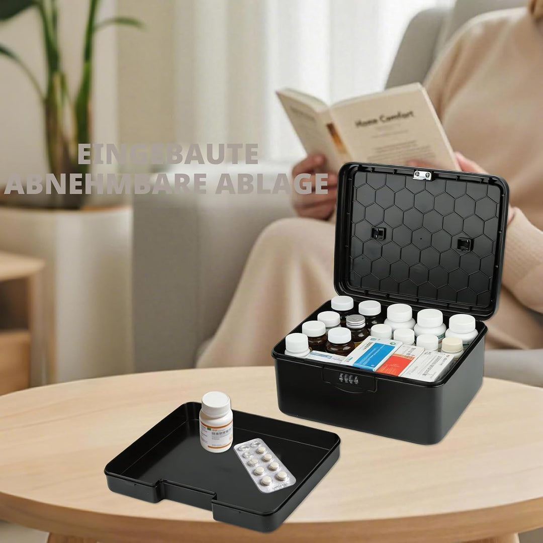 Abschliessbare Box mit Zahlenschloss, 9L Medikamentenbox mit Griff Verschliessbare Box, Doppellagig