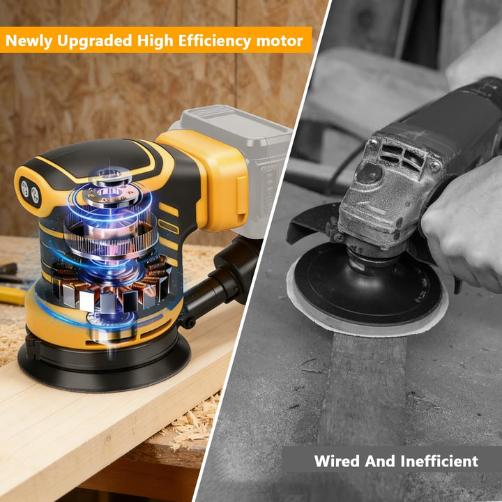 Exzenterschleifer für DeWalt Akku, 125mm Professional Schleifmaschine mit 15 Stück Schleifpapier, 3