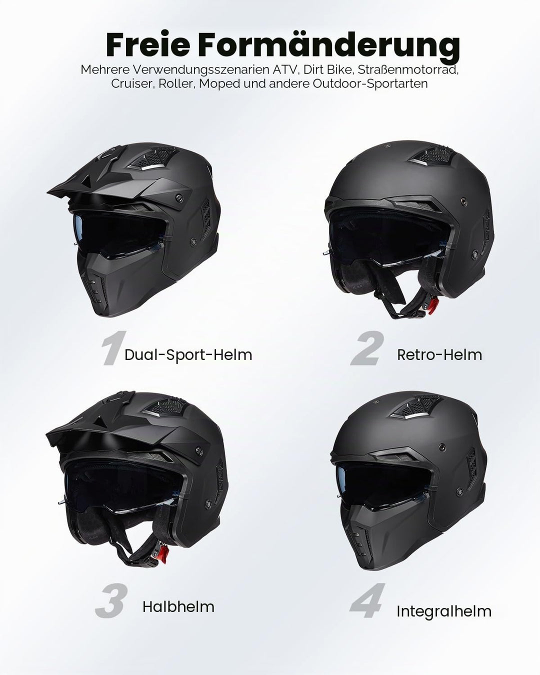 ILM Helm Motorrad Motocross Herren Damen Vintage Retro mit Visier ECE Model Z302,Schwarz Matt, XL XL