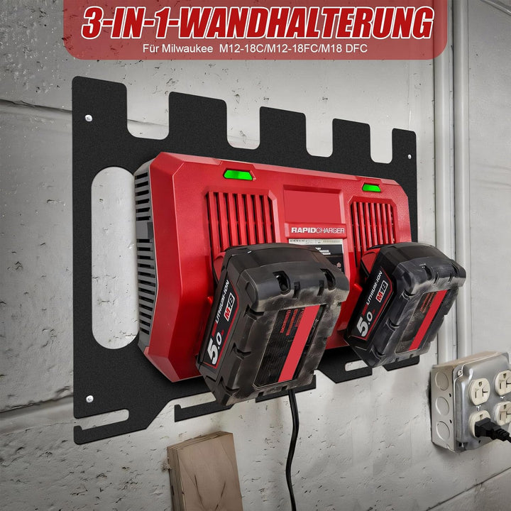 Wandhalterung für Milwaukee-Ladegeräte, 3-in-1 Milwaukee Ladegerät M12-18FC für 4 18-V-Akkus, Halter