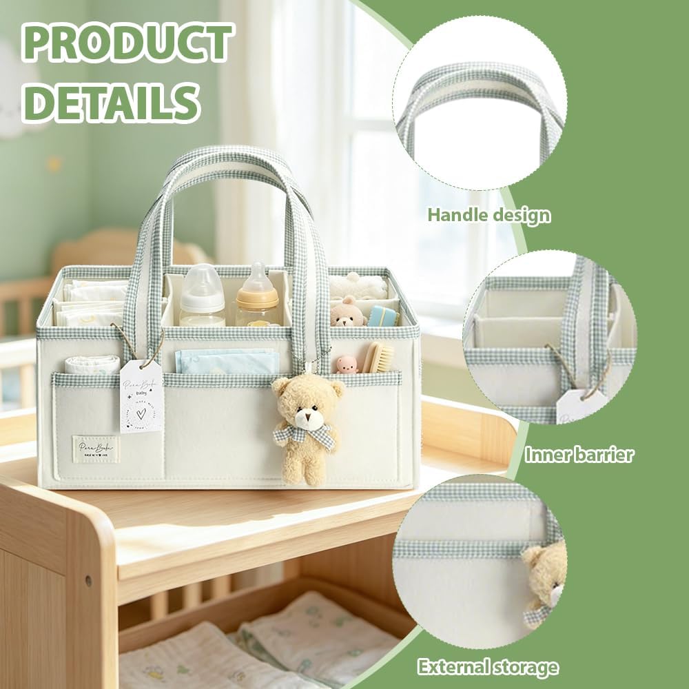 Baby Windel Filztasche, Wickeltisch Organizer Aufbewahrungskorb, Baby Windel Caddy aus Filz mit Hera