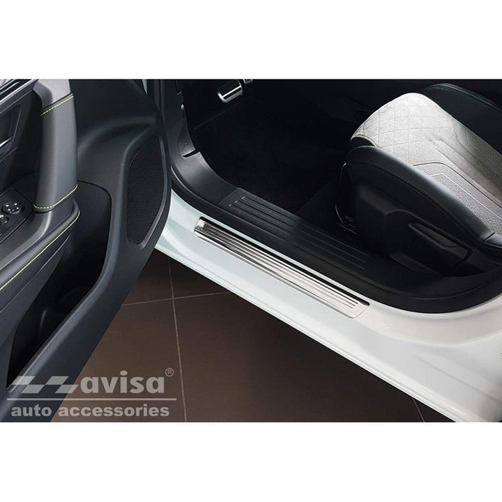 Avisa Stainless Steel Door sill Protectors Compatible with Peugeot 2008 II 2020- 'Lines' - 4-Pieces