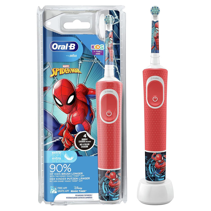Oral-B Kids Spiderman Elektrische Zahnbürste für Kinder ab 3 Jahren, extra weiche Borsten, 2 Putzmod
