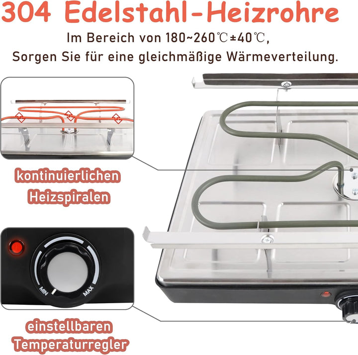 YRHome Raclette Grill für 8 Personen Multi-Grill mit Steinplatte und Grillplatte 1400W Tischgrill- 8