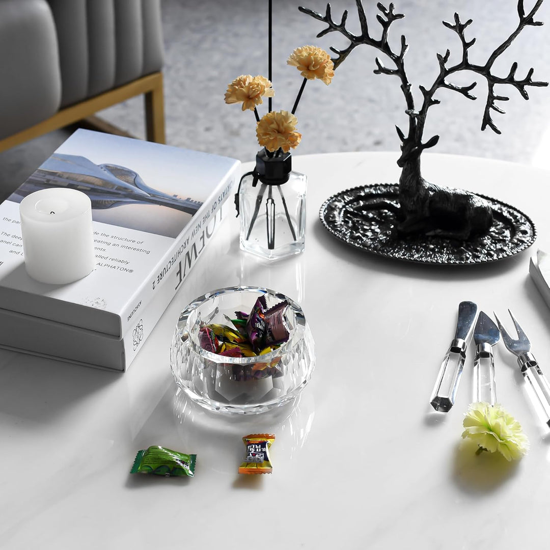 Dekoratives Kristalllagerbox, Eleganter Glas-Süssigkeitenschale für Schmuck, Ringe, Süssigkeiten & k