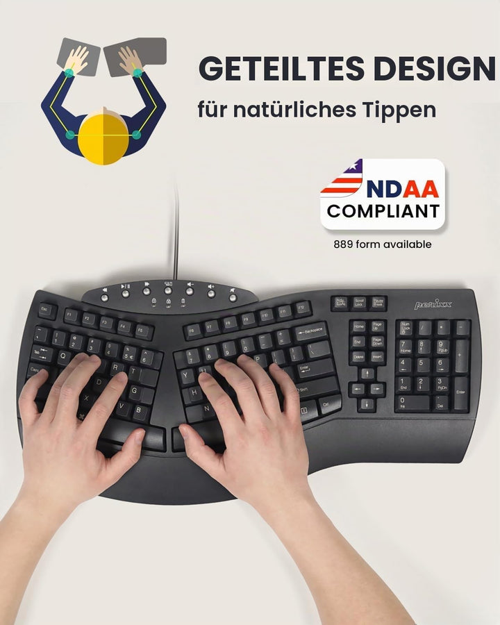 Perixx PERIBOARD 512 Ergonomische Tastatur USB QWERTY US English Layout, Schwarz Kabelgebunden, Kabe