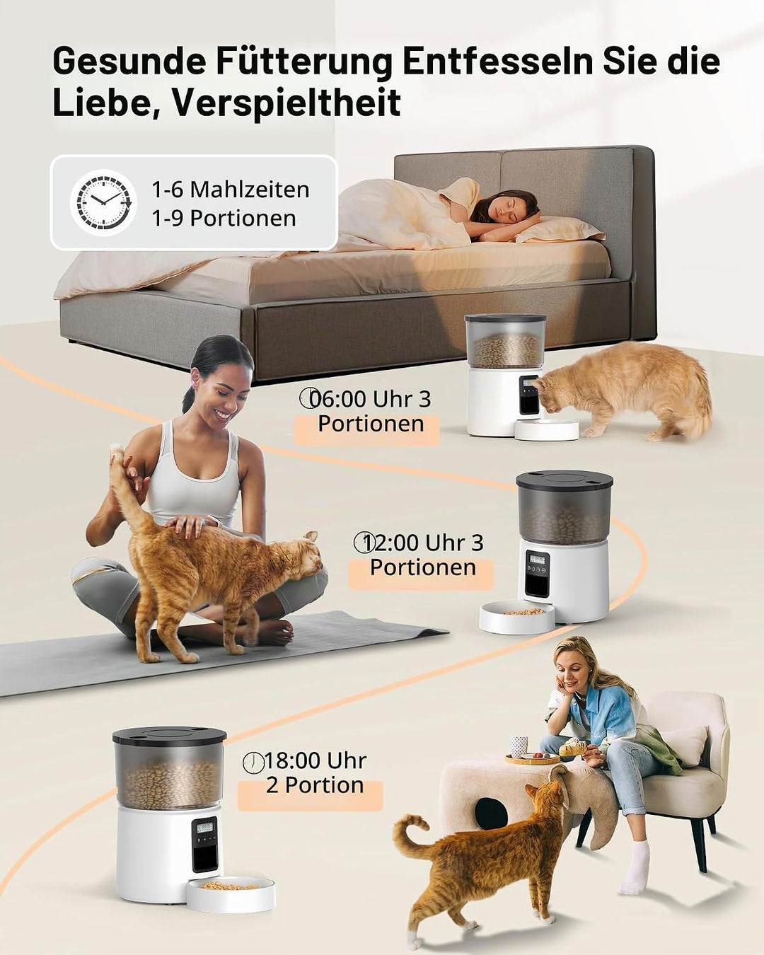 BEMOONY Futterautomat Katze, Katzenfutter Automat mit Programmierbarem Timer, 1-6 Mahlzeiten pro Tag