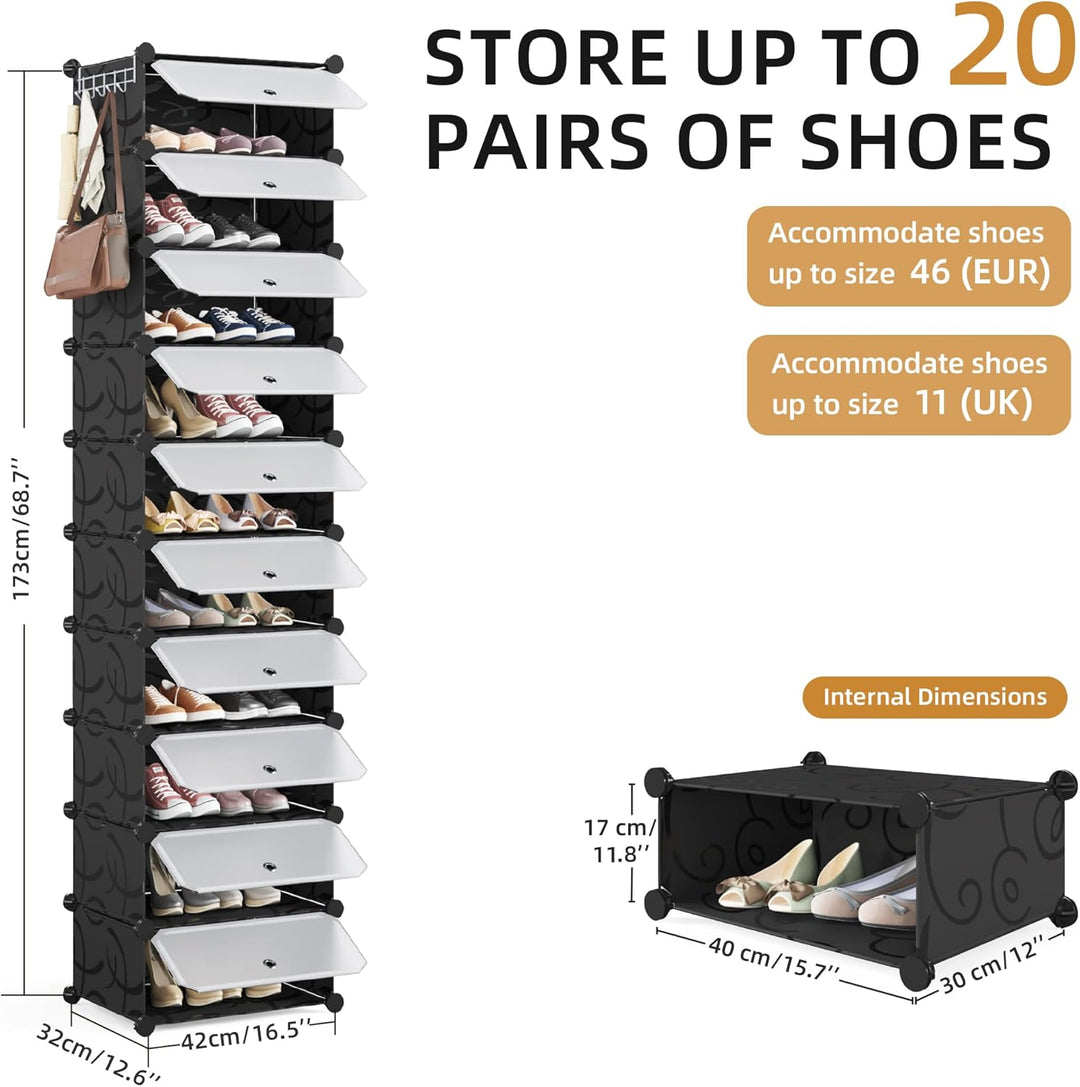 Mondeer Schuhregal, Kunststoff Schuhschrank, Modulares Schuhaufbewahrung mit Tür, Staub- und Wassera