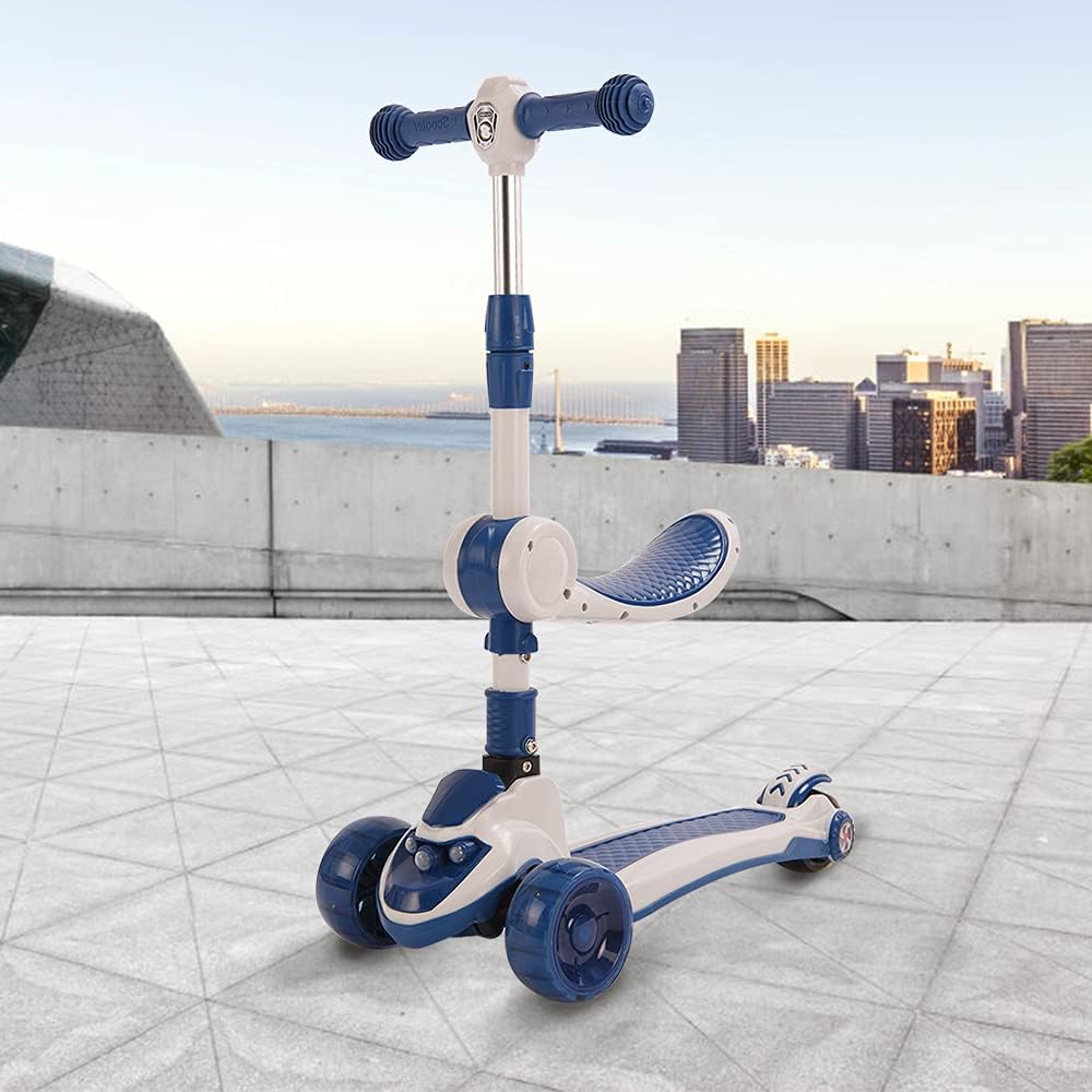 Tretroller mit 3 Rädern für Scooter, faltbar, bunt | rutschfeste Brücke höhenverstellbar mit LED-Lic