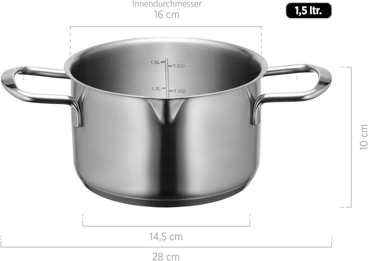 MÄSER Sanvito, Kochtopf 16 cm mit Glasdeckel und praktischem Ausgiesser, kleiner Edelstahl Topf mit