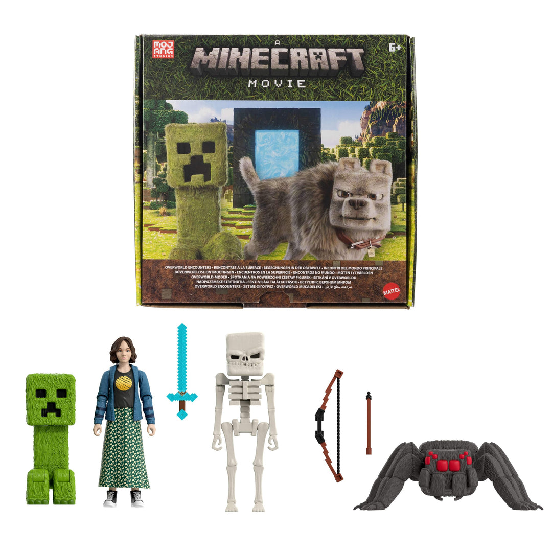 Mattel Minecraft Geschichtenset mit 4 Actionfiguren und 3 Zubehörteilen, Begegnungen in der Oberwelt