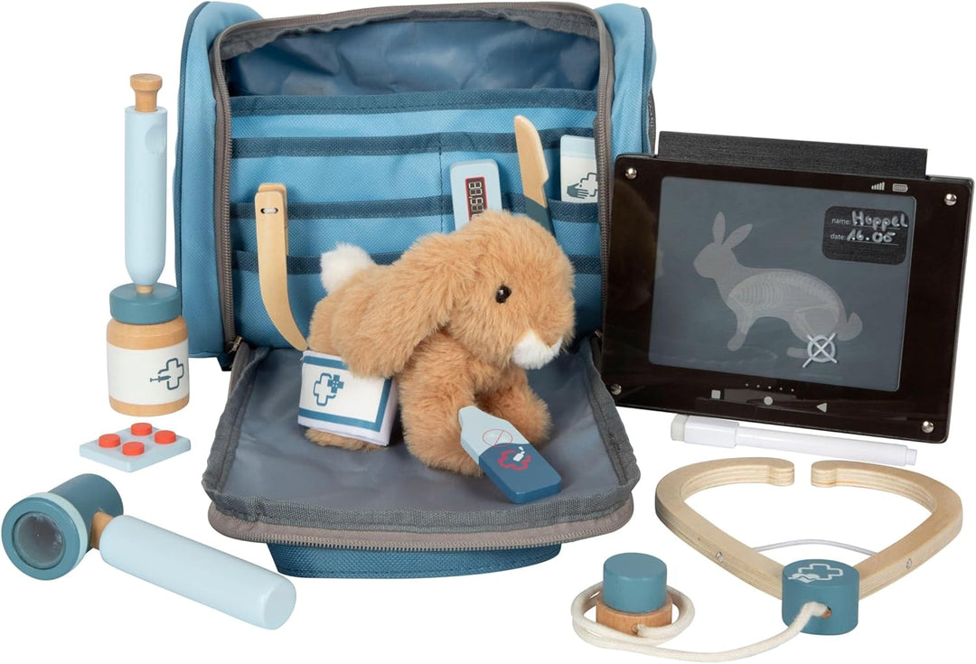 small Foot Tierarzt-Tasche mit Hase, Spielset mit umfangreichem Zubehör aus Holz, 24-TLG, mit Traget