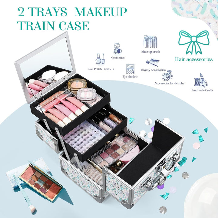 Joligrace Kosmetikkoffer Schminkkoffer, Kosmetik Make up Organizer Koffer Mit Schlüssel und Spiegel