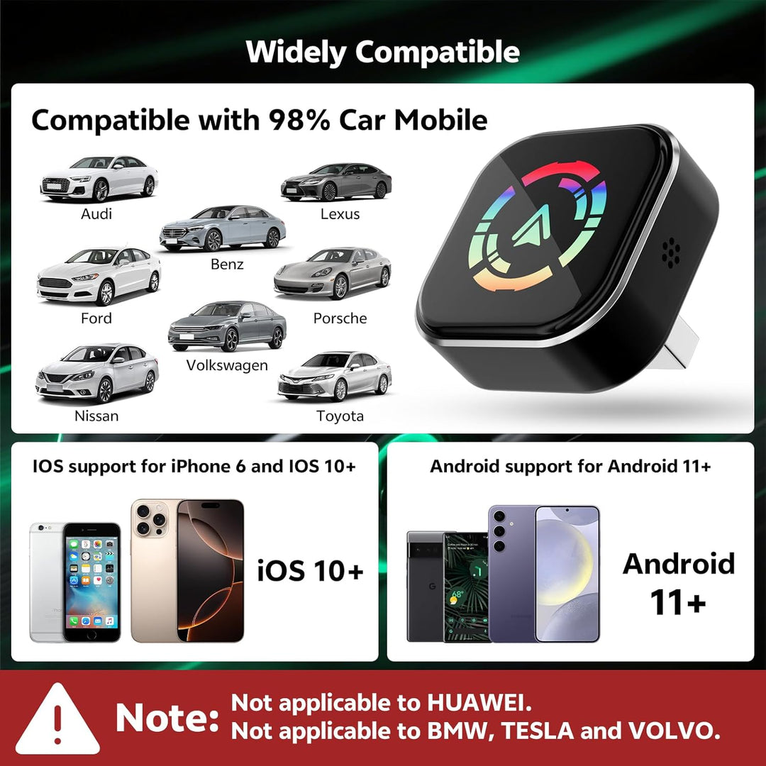 Wireless CarPlay Adapter, 2 in 1 Konvertieren Wired Carplay/Android Auto in Wireless, Typ-C und USB,