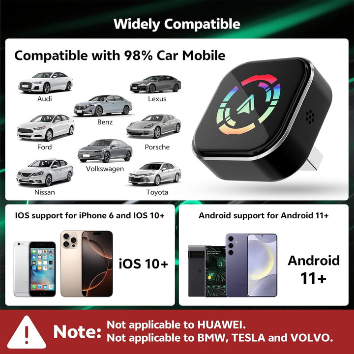 Wireless CarPlay Adapter, 2 in 1 Konvertieren Wired Carplay/Android Auto in Wireless, Typ-C und USB,