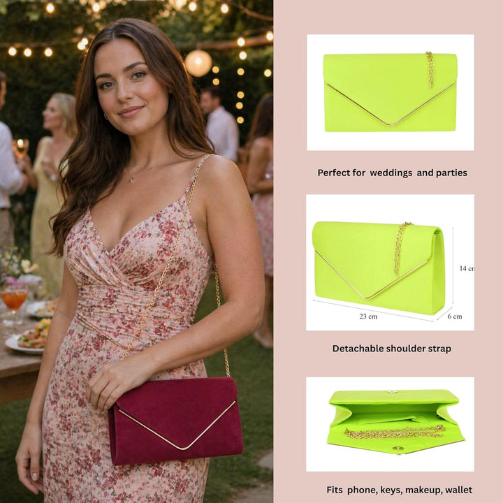 Girly Handbags Faux Suede Clutch Bag Umschlag Metallic-HandtascheKalk, Kalk