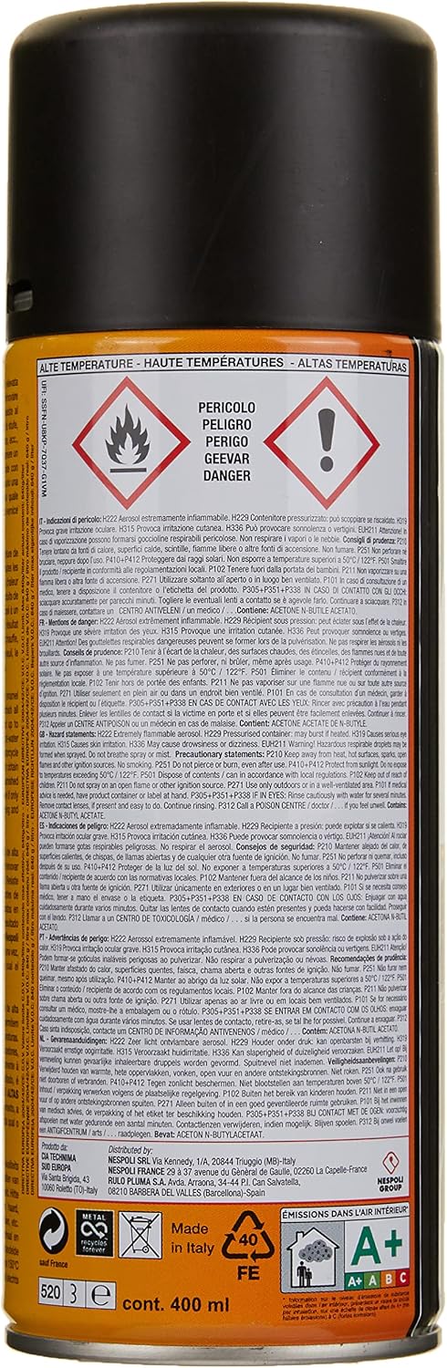 NESPOLI 400 ml Sprühdose für hohe Temperaturen, Schwarz Speziell für hohe Temperaturen 400 ml (1er P