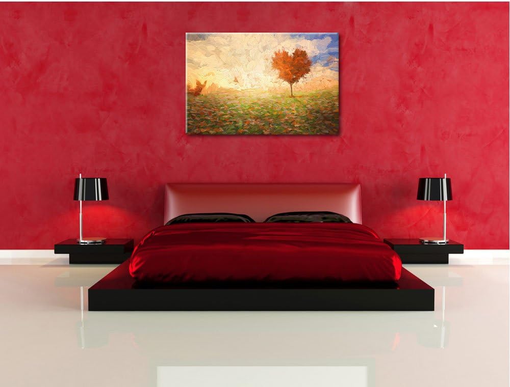 Pixxprint Herzbaum auf Wiese Pinsel Effekt, Format: 100x70 auf Leinwand, 100x70