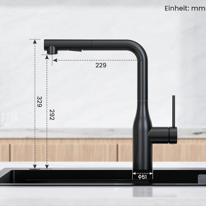 CECIPA Wasserhahn Küche Ausziehbar, Hochdruck Küchenarmatur Schwarz, 360° Schwenk Armatur Küche, Rob