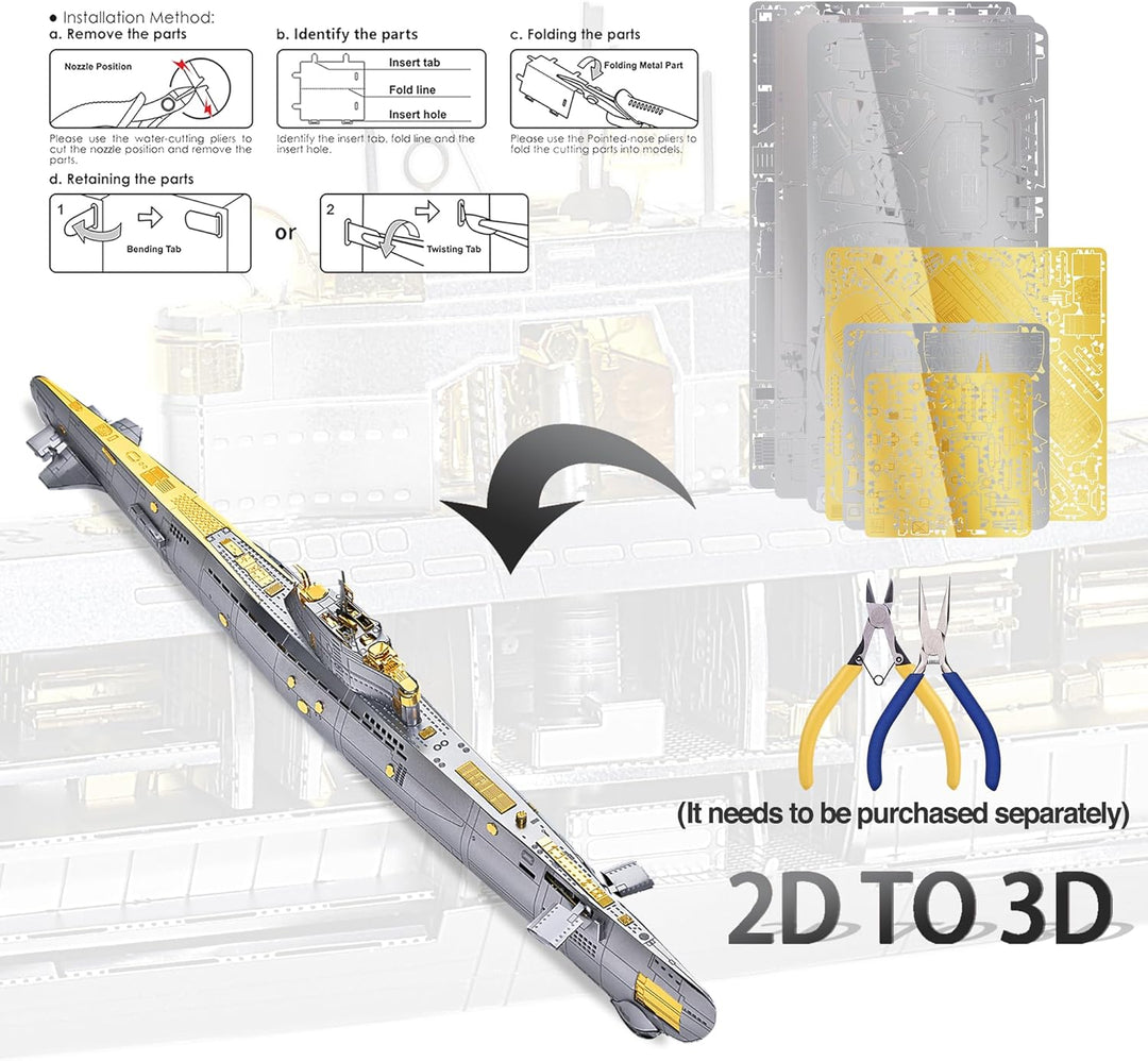 Piececool 3D Puzzle Metall, Nagato U-Boot für Modellbausatz Erwachsene, 3D-Puzzles zu Bauen, BAU, Ba