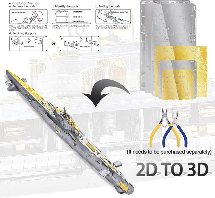 Piececool 3D Puzzle Metall, Nagato U-Boot für Modellbausatz Erwachsene, 3D-Puzzles zu Bauen, BAU, Ba