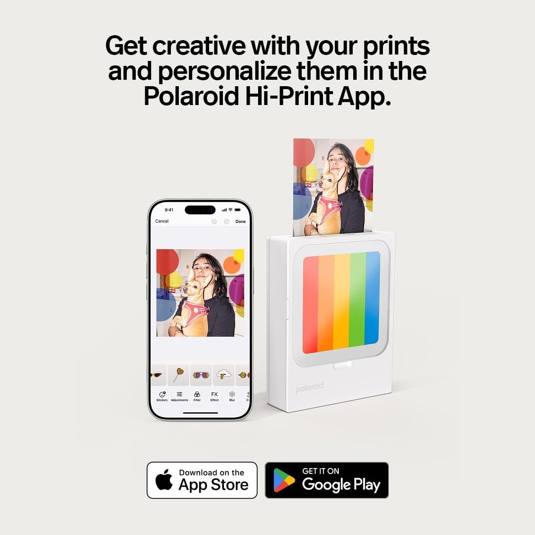 Polaroid - Bundle HiPrint 3x3 (7.6 cm x 7.6 cm) Pocket Bluetooth Fotodrucker Weiss + 60 Blatt (6647)