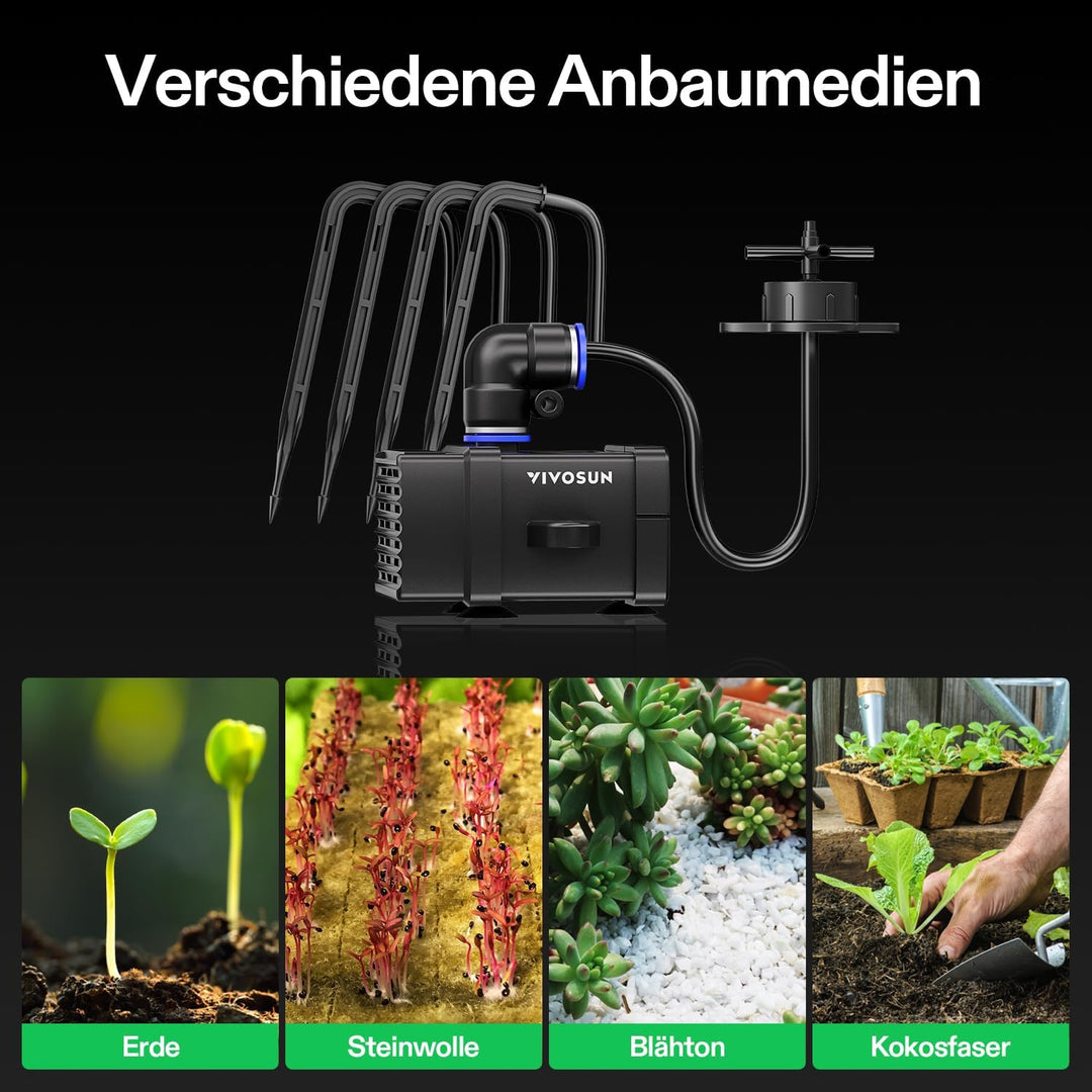 VIVOSUN FlexFeed Tropfbewässerungsset, 4W automatisches Bewässerungssystem mit Pumpe & 4 Tropfern, A