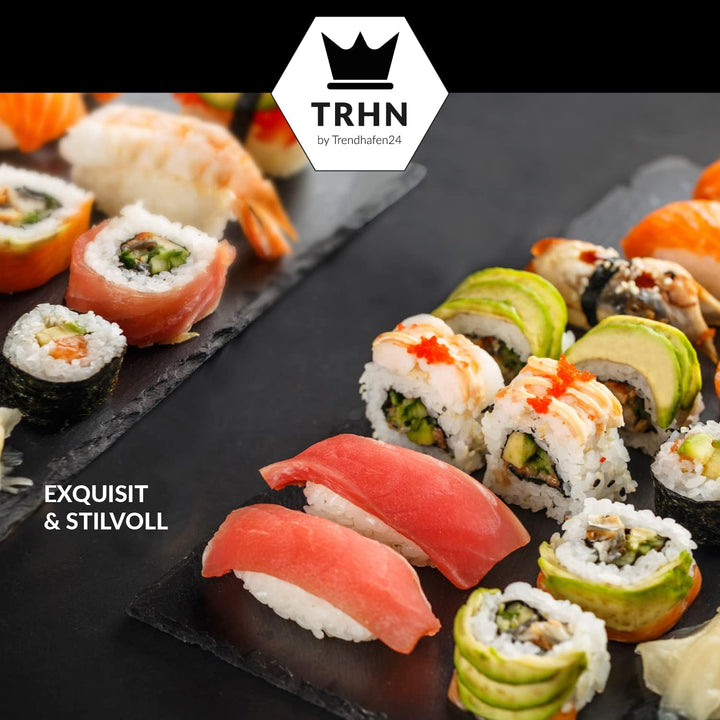TRHN24 by Trendhafen24 Schieferplatte Servierplatte mit Besteck (6er Set) - 30x20 cm Servierplatten