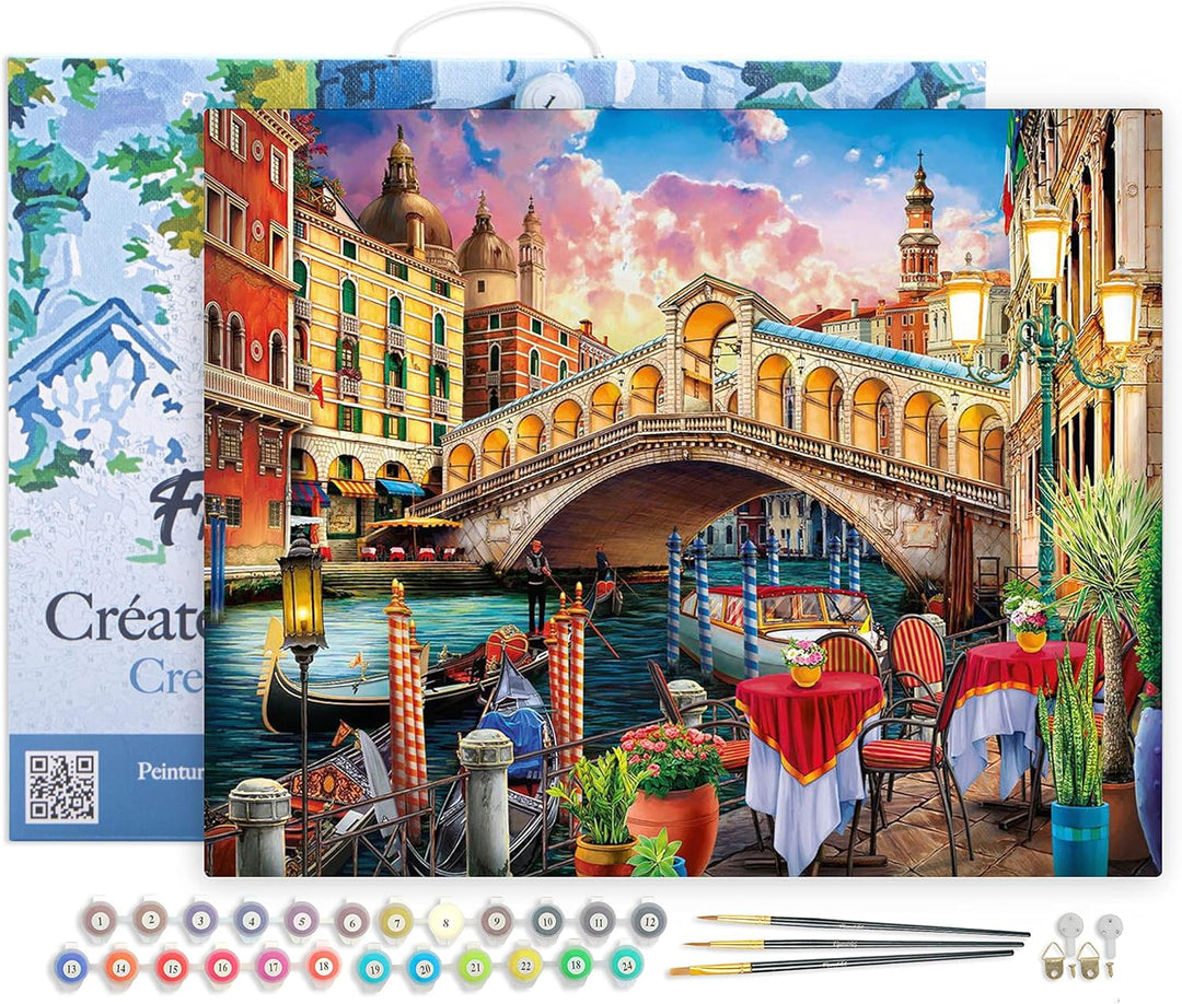 Figured'Art Malen Nach Zahlen Erwachsene Mit Rahmen Rialtobrücke - Paint by Numbers Basteln DIY Bast
