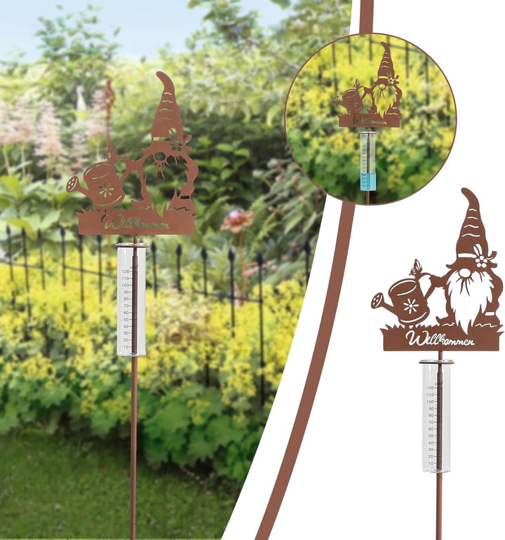 Regenmesser für Garten Dekorativer Niederschlagsmesser mit Erdspiess, Regenwassermesser Glas auf Gar