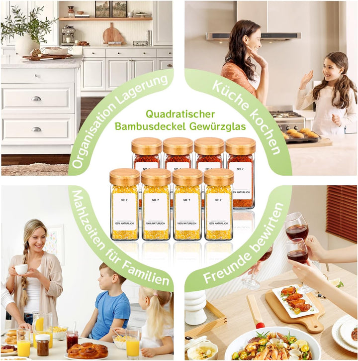 Umweltfreundlicher Bamboo-Deckel Gewürzgläser Eckig -Set,35Gewürzdosen Mit,Perfekte Organisation Küc